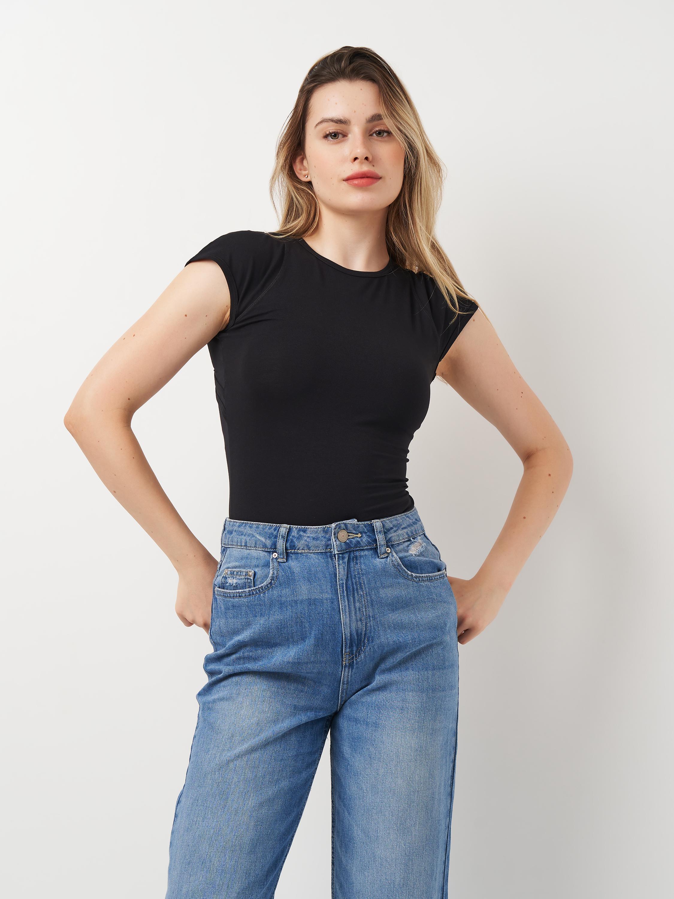 Футболка женская фигурная приталенная ROZA 231102 M Черный (4824005700415)