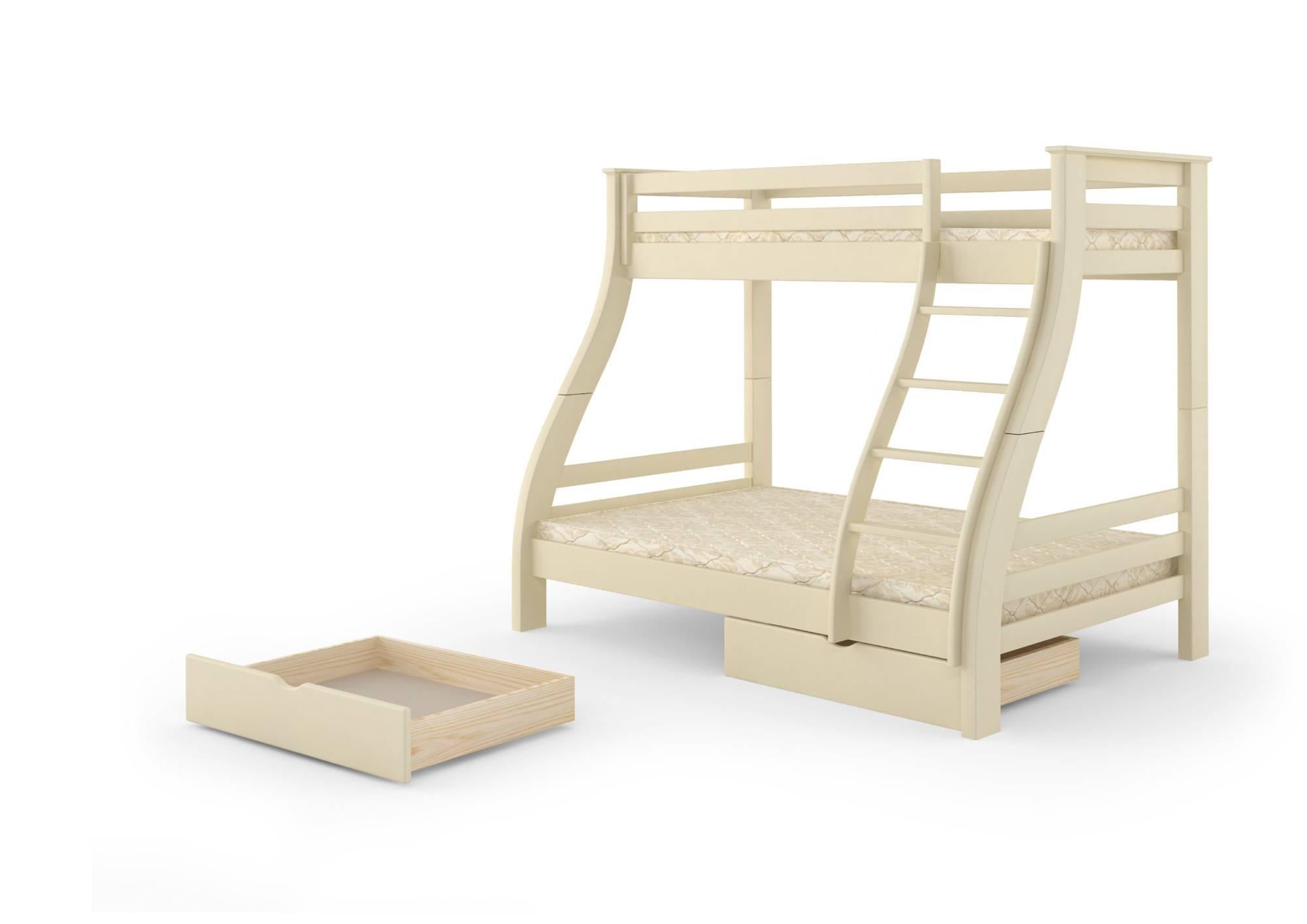 Кровать двухъярусная деревянная Mebigrand Аляска с ящиками 120-80x190 см Айвори (MBG-2253)