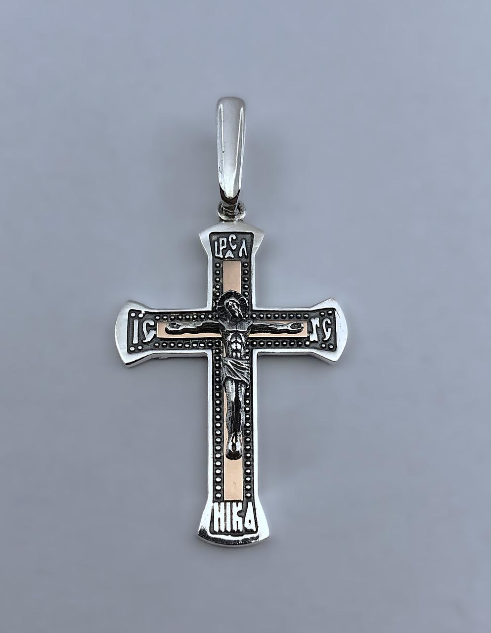 Крестик серебряный с чернением и золотыми пластинами (КДУ-44/1)