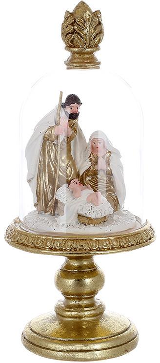 Рождественская композиция под стеклянным колпаком Вертеп 22 см Золотой
