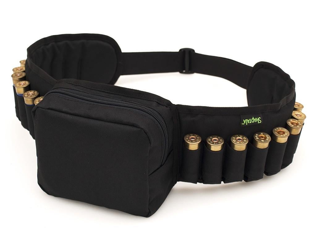 Пояс-патронташ 18 х 12 калибра с карманом Черный (sha3005-1)
