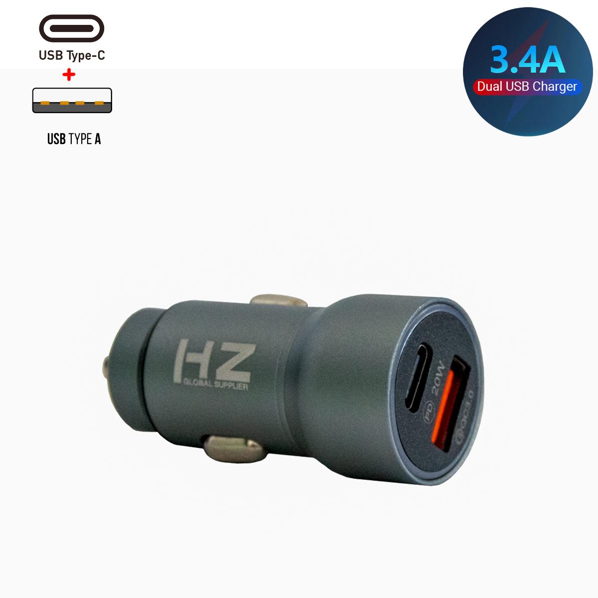 Зарядний пристрій для телефону автомобільний HZ CH12 3,4A 12-24V USB/Type-C (1010544-Gray) - фото 2