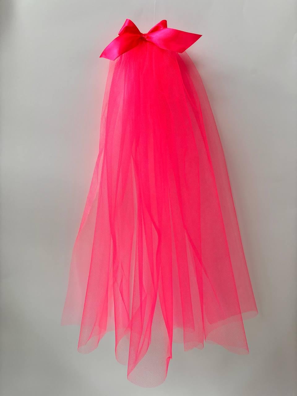 Фата для девичника с бантом на заколке 35 см Ярко-розовый (128)