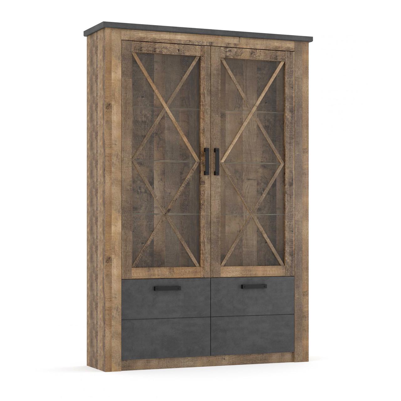 Шкаф стеклянный витрина сервант для посуды в гостиную зал прованс 139х205 см (2Д2В)