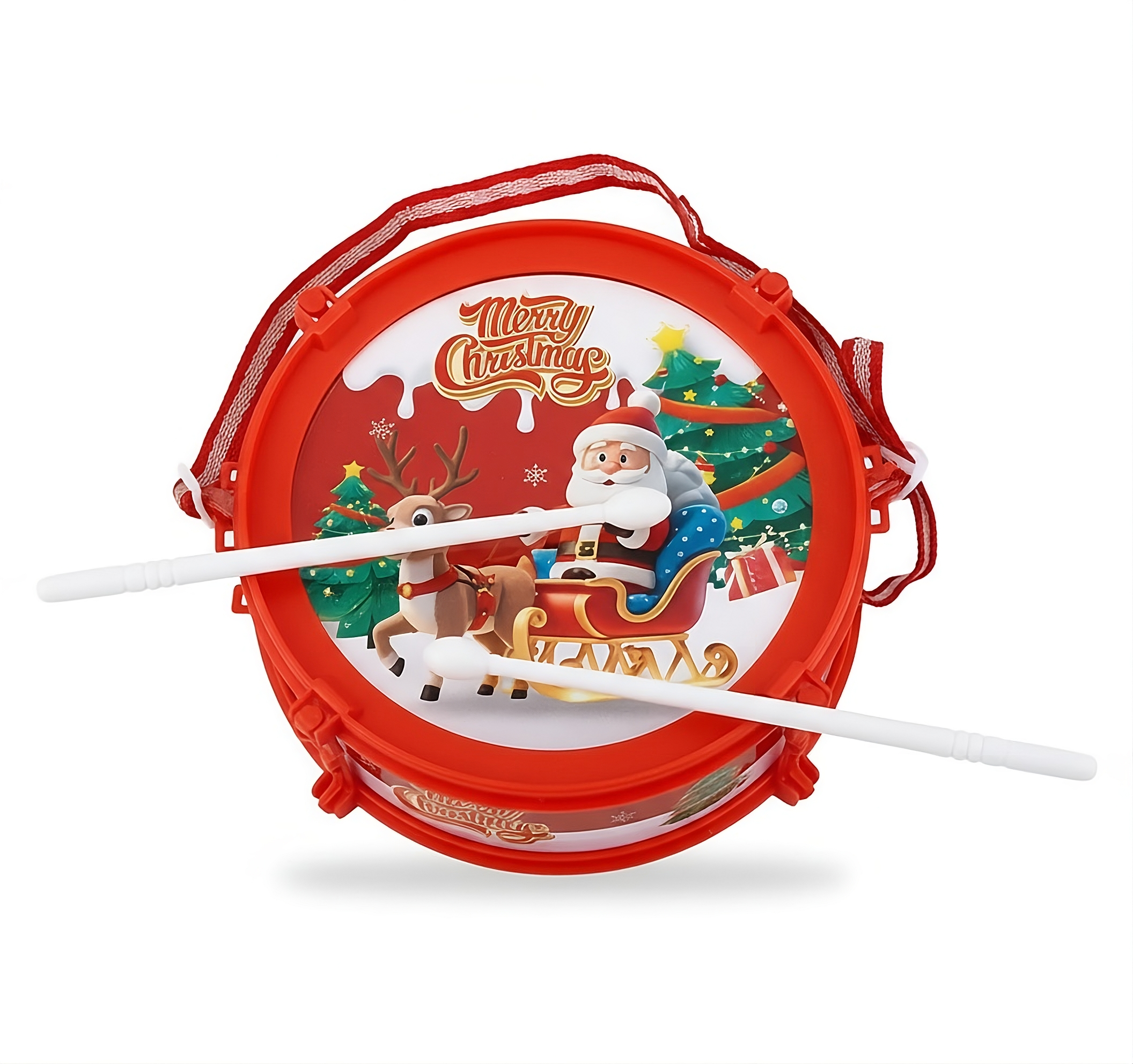 Детский музыкальный барабан KLQ 666 D комплект с палочками и лентой в пакете