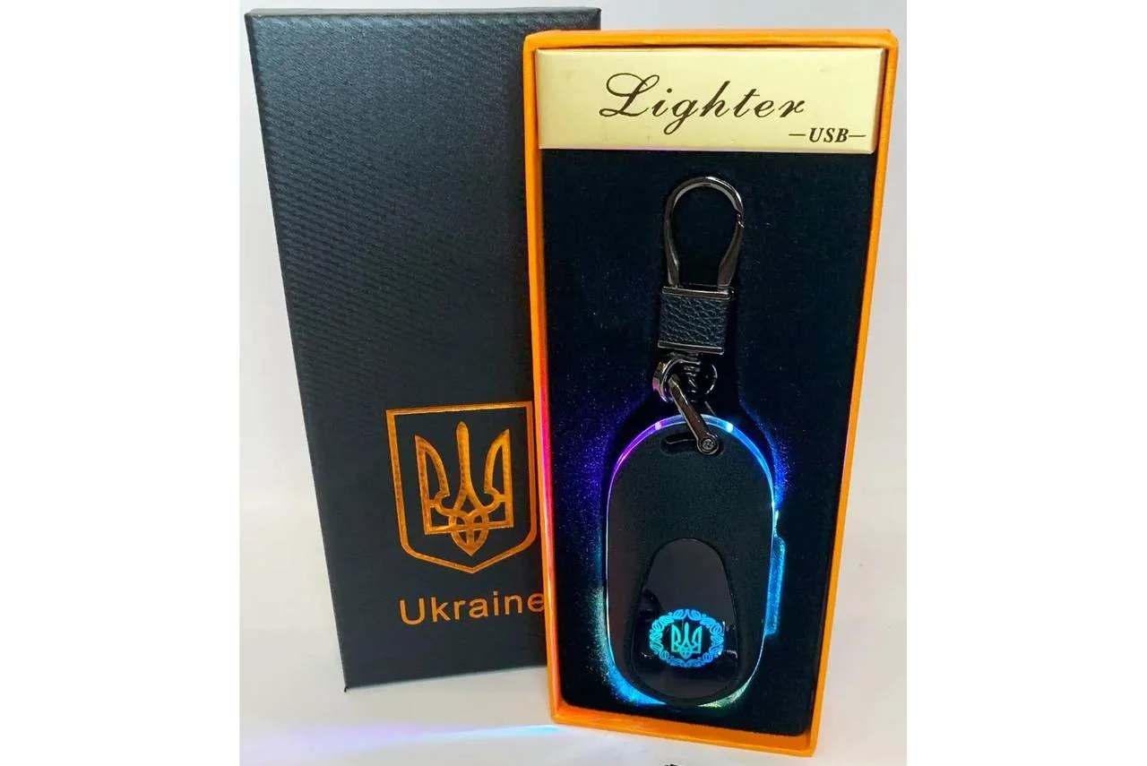 Запальничка-брелок електрична Україна HL-472 з USB-зарядкою і підсвічуванням Сеебристий - фото 1