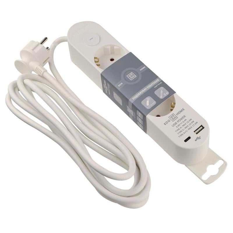 Фильтр-удлинитель сетевой АСКО-УКРЕМ Ornat 3 гнезда 3 м с ж/к USB/Type C с выключателем (ECO019001002)