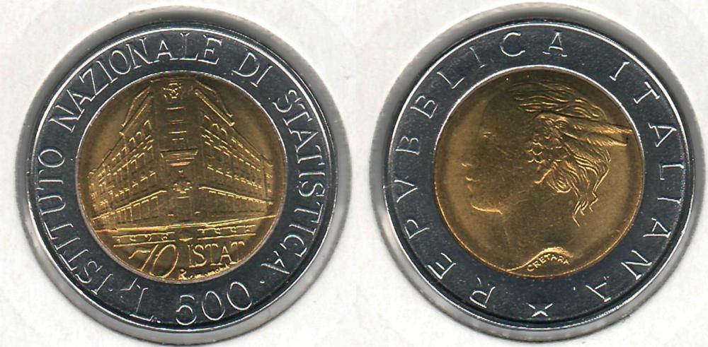 Коллекционная монета Италия 500 лир 1996 Национальный институт статистики UNC (KM#181)