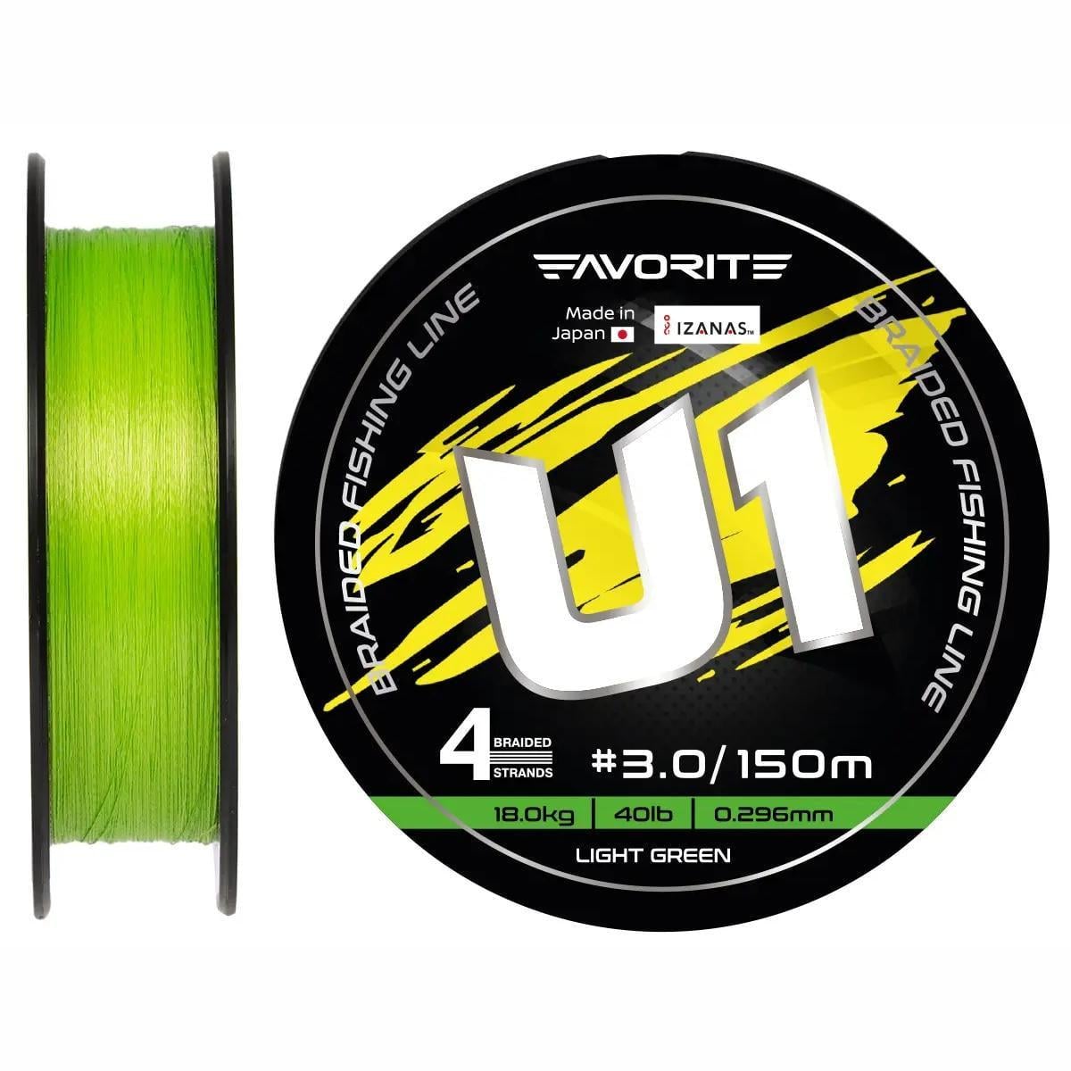 Шнур Favorite U1 PE 4x #3,0/0,296 мм 40lb/18,0 кг 150 м Light green (2799880687)