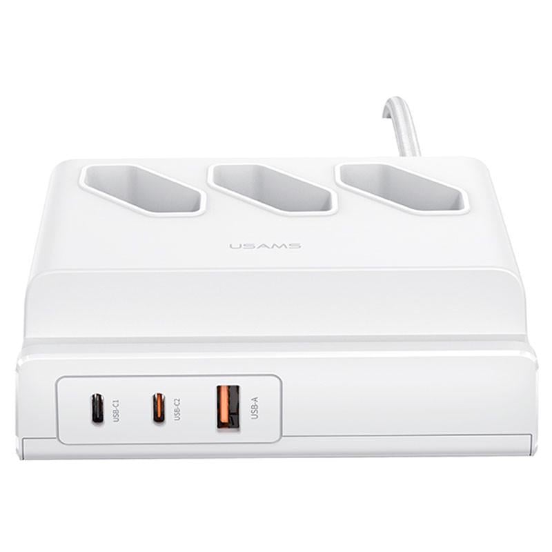 Зарядний пристрій мережевий Usams US-CC160 P1 65 W Super Si Fast Charging USB Extension Socket White (00000062679_1)