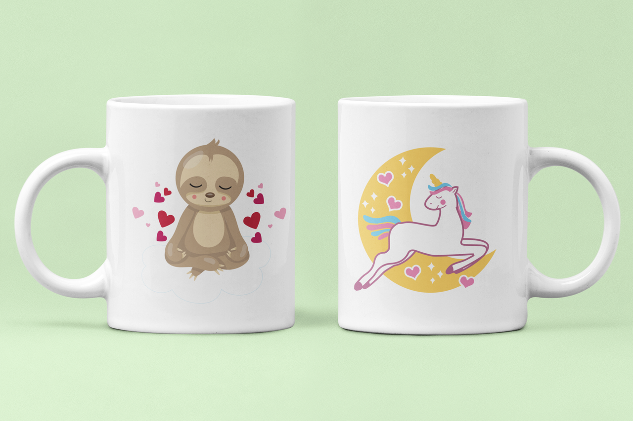 Чашки парные Ленивец и Единорог для влюбленных 330 мл Белый (ВЛ220Ч)