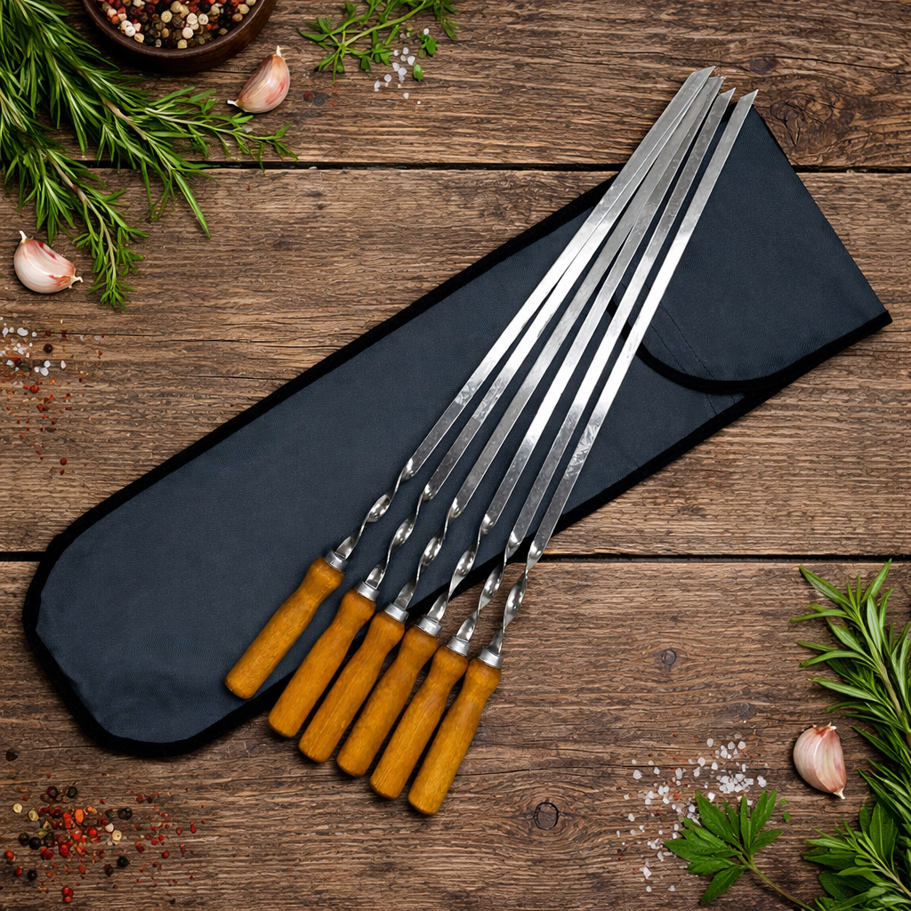 Набор шампуров Jooki с деревянной ручкой 580х10х2 мм 6 шт. в чехле (10185)