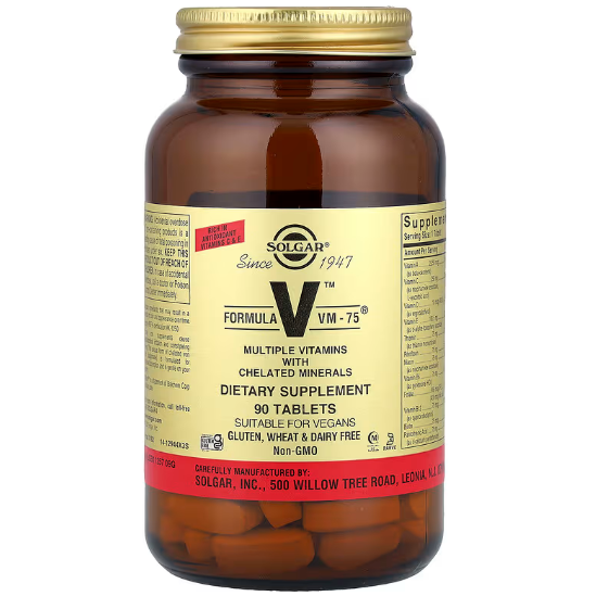 Витамины комплексные с хелатными минералами Solgar Formula V VM 75 Iron Free Multiple Vitamins with Chelated Minerals 90 таблеток