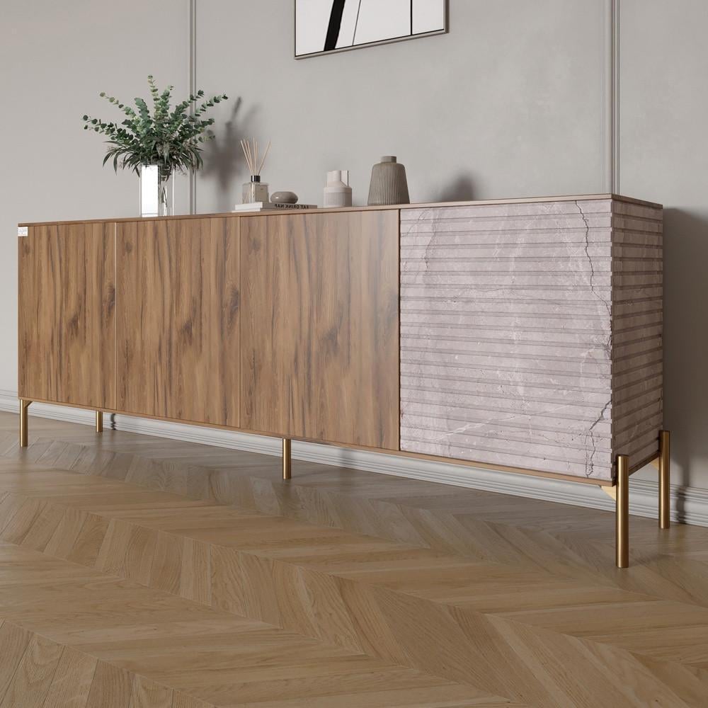 Комод на золотих металевих ніжках Lion Грей 204x38x76,5 см Дуб Ліворно/Камінь (Lion-042686)