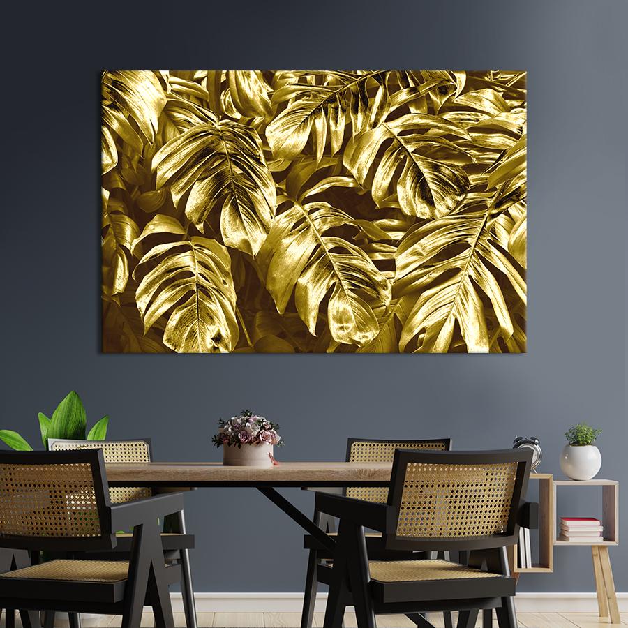 Настінний декор Золото листя монстери 120x80 см (1953-1)