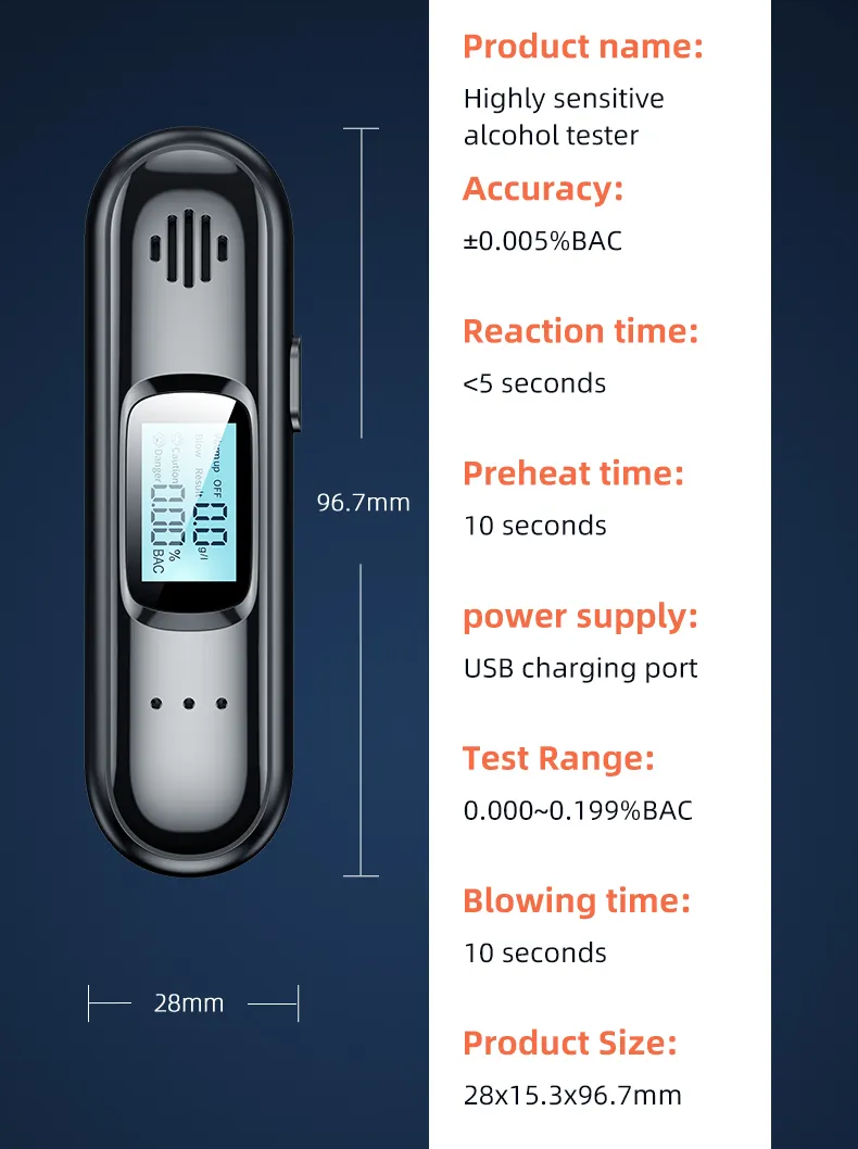 Алкотестер 28х15,3х96,7 мм Чорний - фото 4