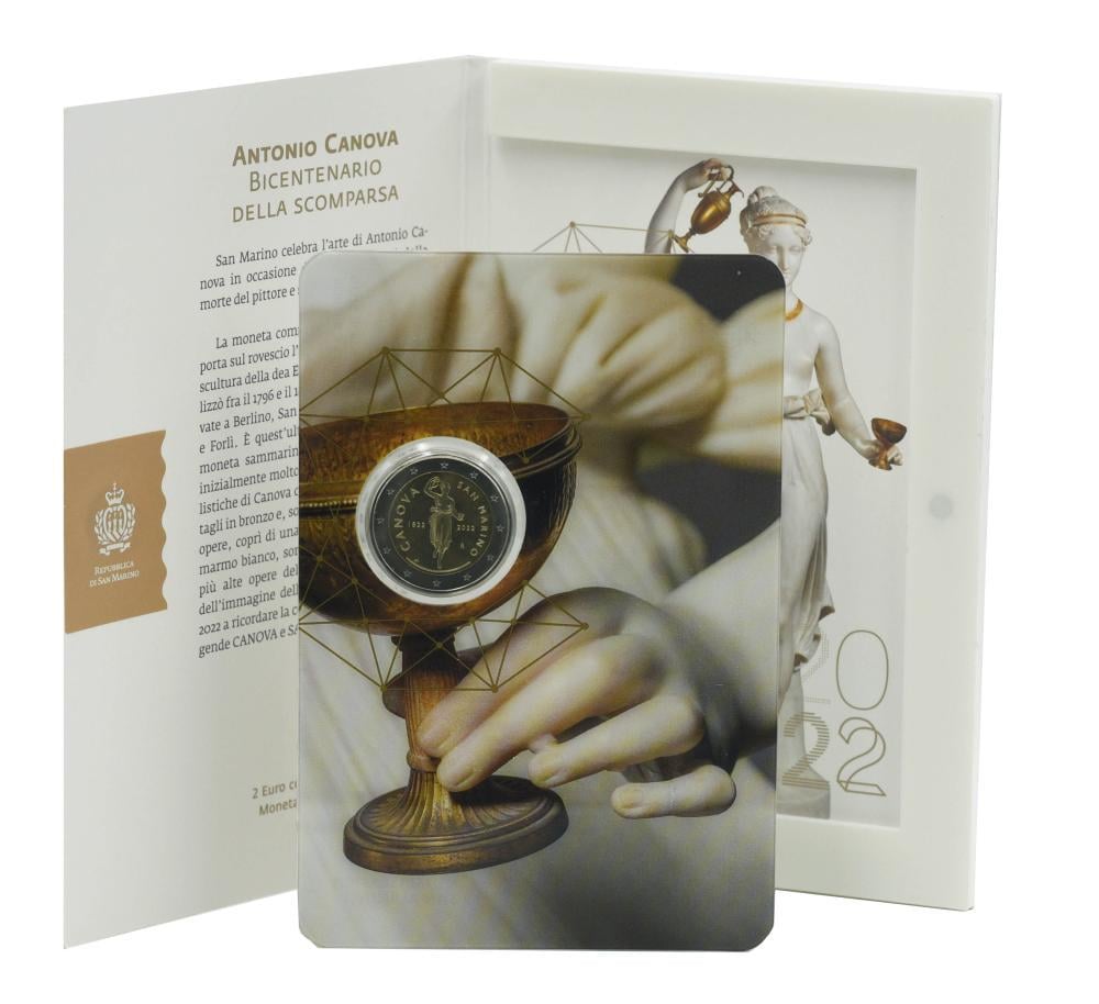 Коллекционная монета Сан-Марино 2 евро 2022 Биметалл UNC 200 лет со дня смерти скульптора Антонио Кановы