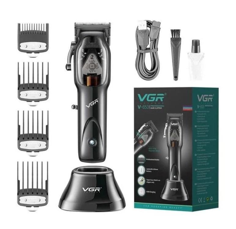 Машинка для стрижки акумуляторна VGR-653 з насадками та підставкою (18963867)