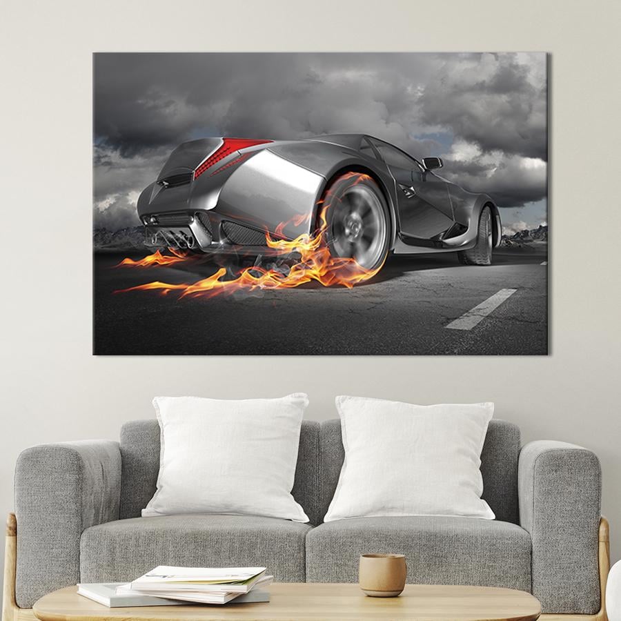 Настенный декор картина на холсте для интерьера Машина цвета металлик 80x54 см (93-1)