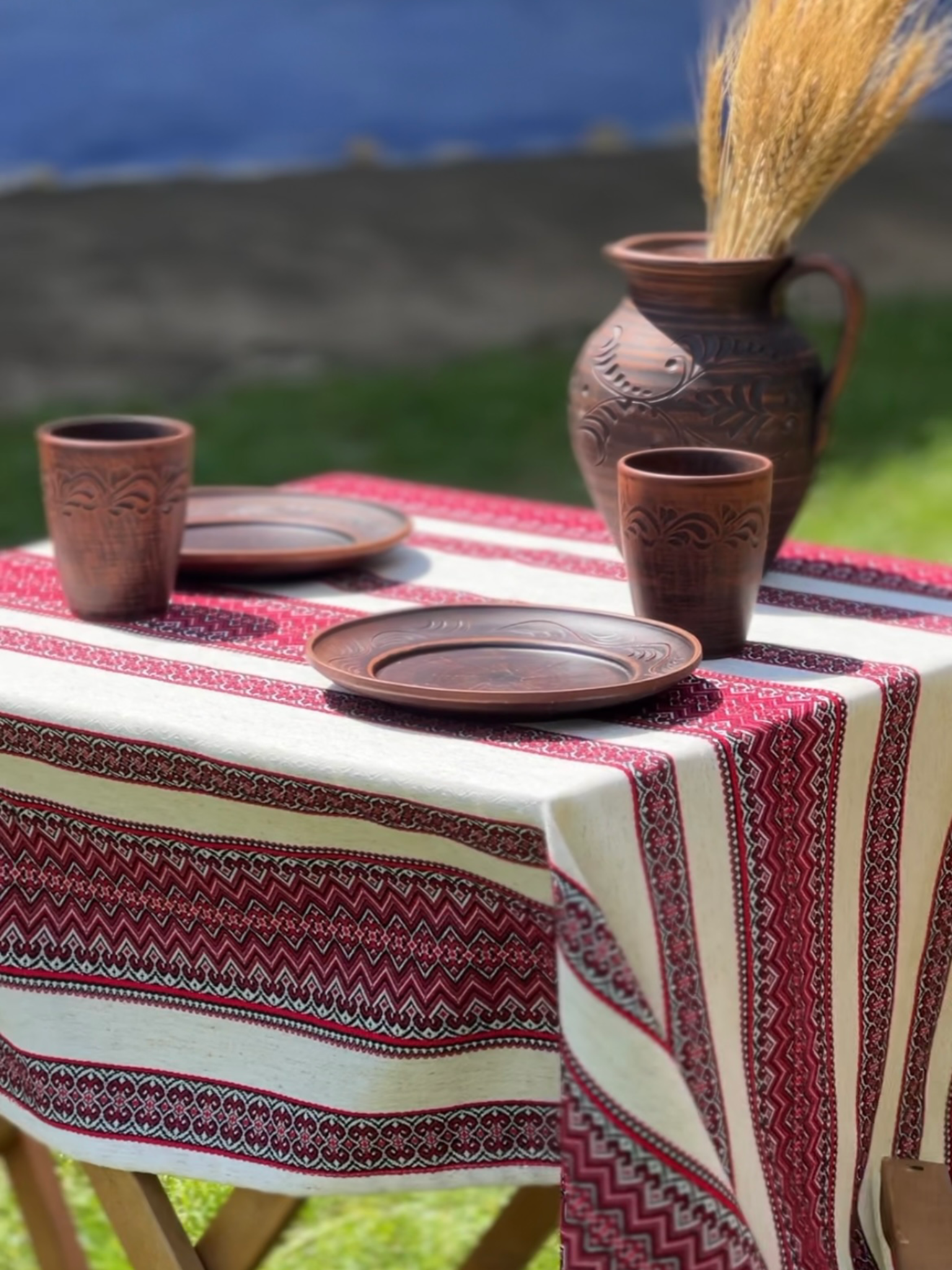 Скатерть льняная пасхальная Стожары с украинским орнаментом 180x150 см Красный (1901-3) - фото 3 Скатерть льняная пасхальная Стожары с украинским орнаментом 180x150 см Красный (1901-3) - фото 3