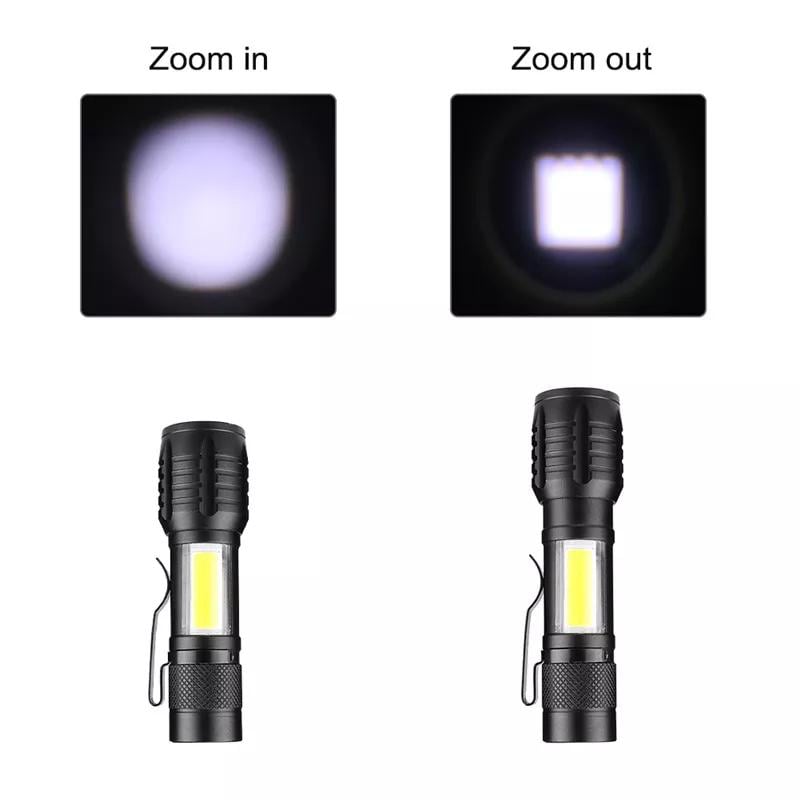 Фонарик светодиодный LED на аккамуляторе с зарядкой от USB и zoom Черный (14500) - фото 3