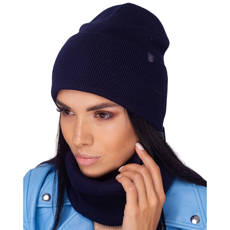 Комплект шапка з бафом жіночий Leks Антураж One size Темно-синій (130069)