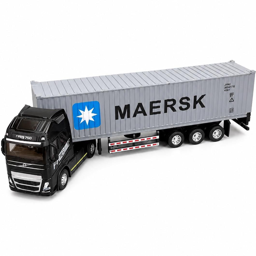 Игрушечная машинка металлическая Фура-контейнеровоз Volvo FH16 инерционная со светом и звуком 31 см (35245505)