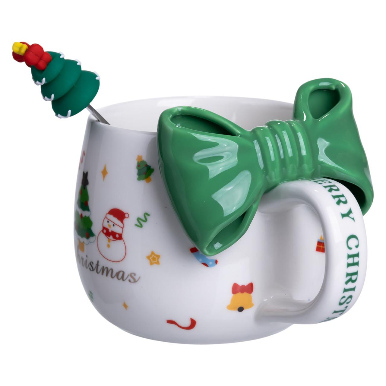 Чашка порцелянова Christmas Ribbon з ложкою 400 мл Зелений (FM-CS-19B) - фото 4