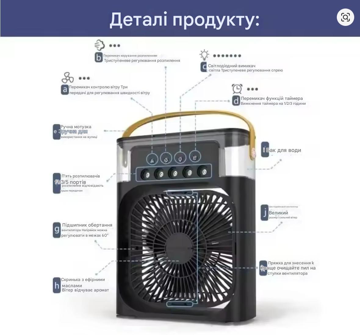 Міні-вентилятор з зволожувачем повітря та фунцією охолодження (26136816) - фото 8 Міні-вентилятор з зволожувачем повітря та фунцією охолодження (26136816) - фото 8