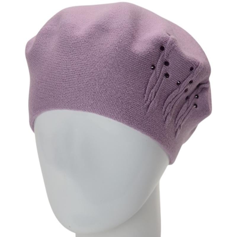 Берет женский двойной Novita Перо вискозный L/57-58 Сиреневый/Пудровый (276202)