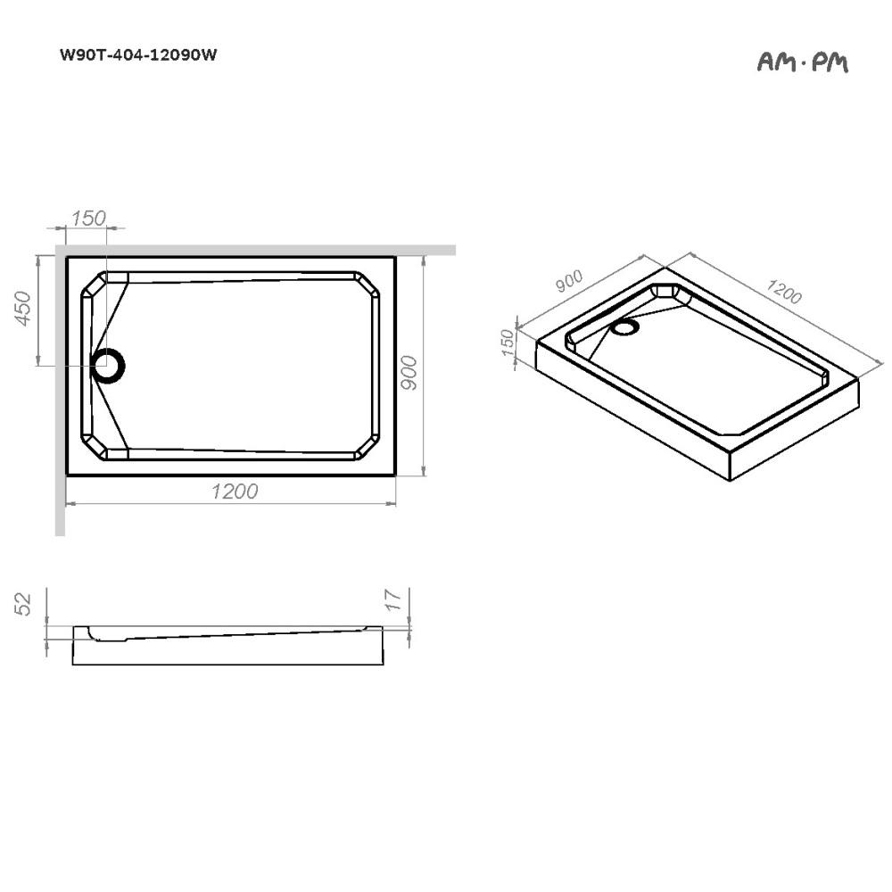 Піддон для душу AM.PM Gem W90T-404-12090W пластиковий прямокутний 90x120x15,2 см (225496) - фото 4