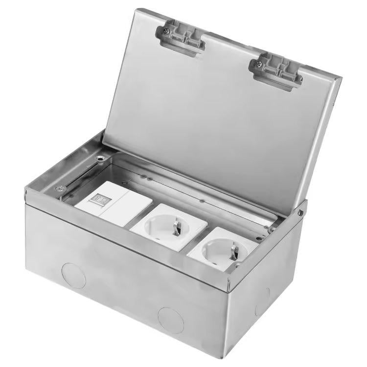 Розетка напольная LIVOLO скрытого монтажа 2 розетки/интернет RJ-45 IP54 нержавеющая сталь Серебряный (VL-SHSJ53-TC.CP-WP-I)