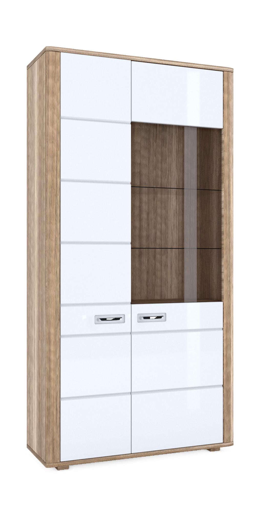 Пенал витрина Blonski Davin G 2105х1069х372 мм Белый снег/Дуб канон