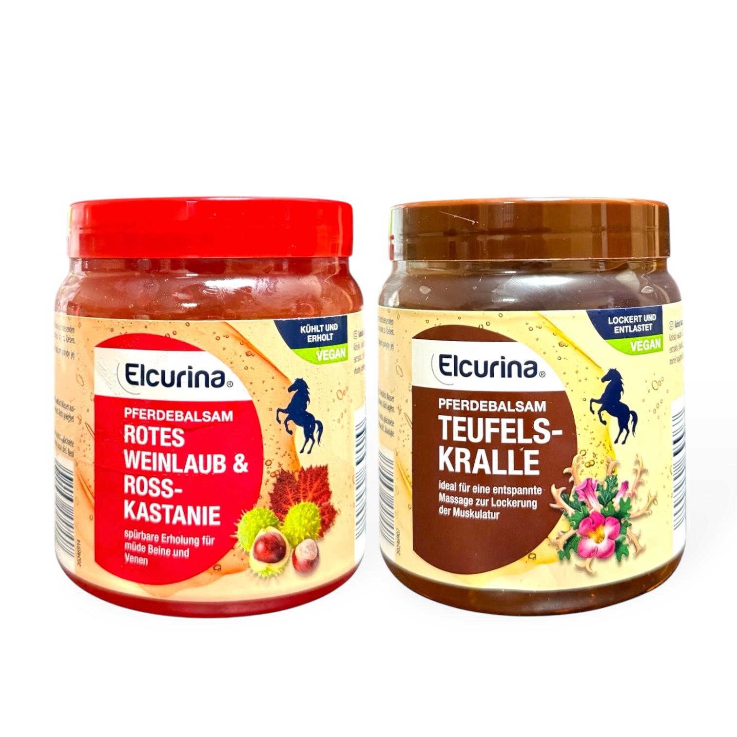 Набор Конский бальзам Elcurina для расслабления и массажа мышц 500 мл/Elcurina с каштаном согревающий 500 мл (27676450)