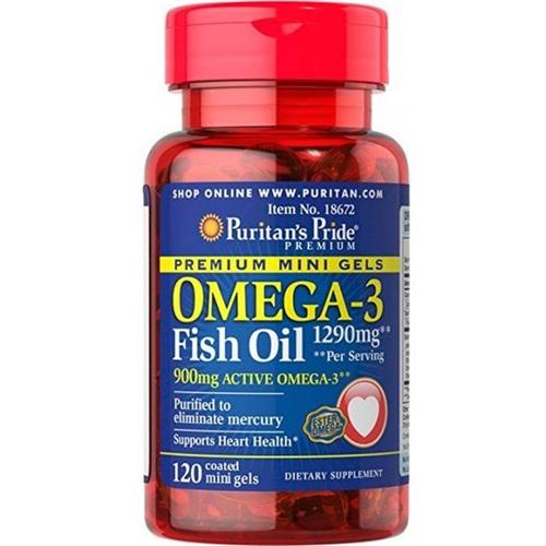 Омега 3 Puritan's Pride Omega-3 Fish Oil 1290 мг (900 мг active Omega-3) 120 Mini Gels