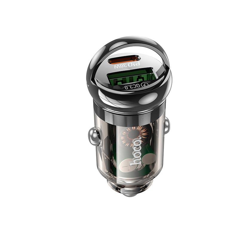 Зарядний пристрій в автомобіль Hoco Z53A Type-C USB 30W 3A Transparent/Black