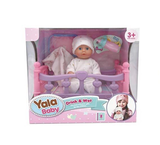 Пупс YL 2420 AE пьет из бутылочки/ходит на горшок/кровать/аксессуары 20 см в коробке