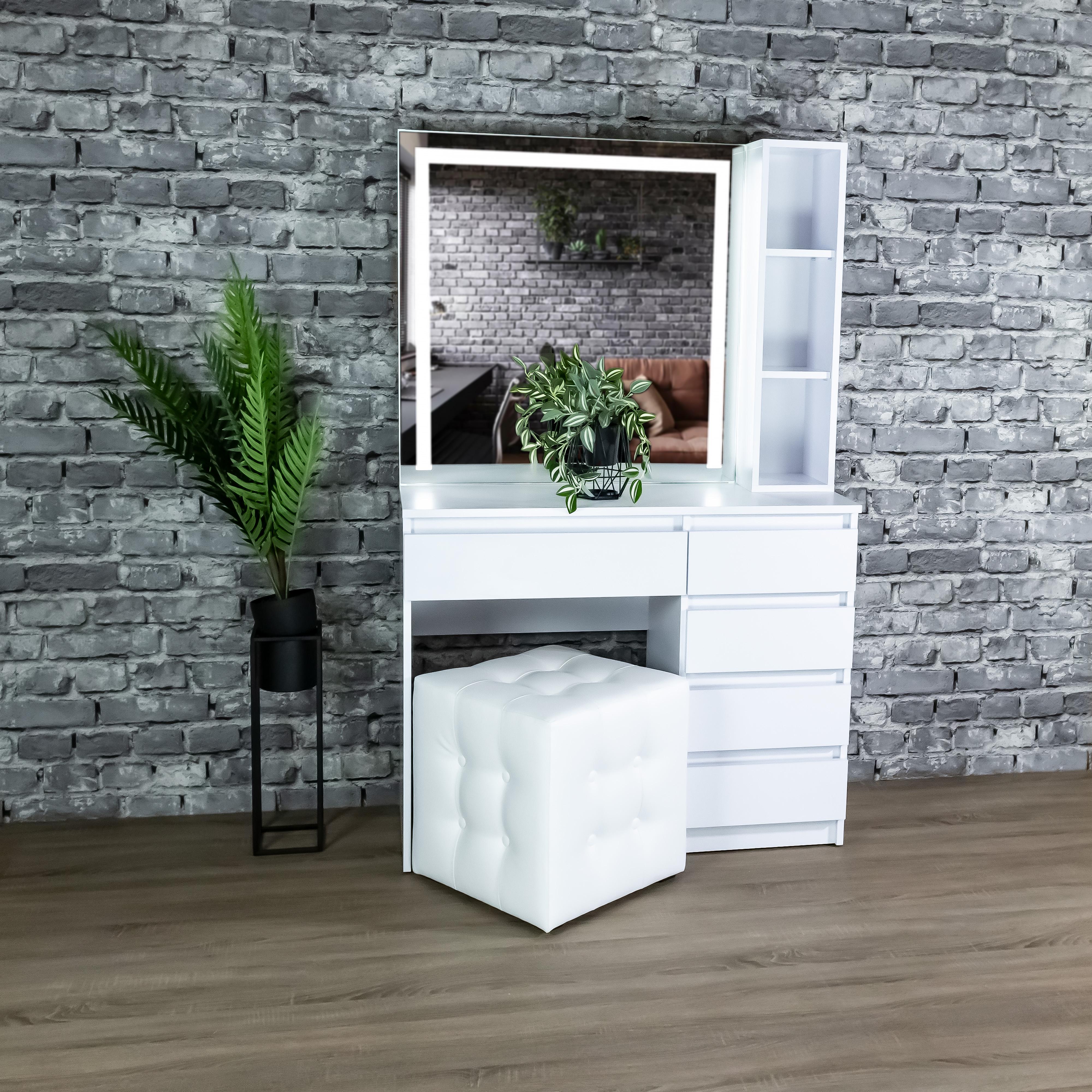 Стіл макіяжний з підсвіткою та полицями 160х100х40 см Білий (03/05/9)