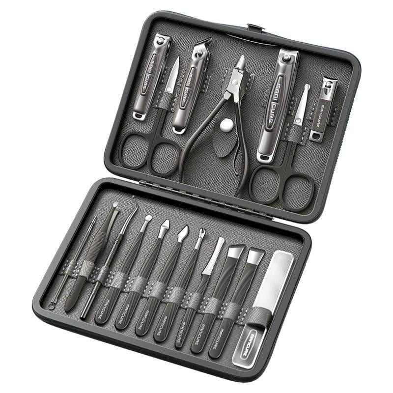 Набор маникюрный дорожный для профессионального ухода за ногтями 18 пред. Черный (MANIC-18B)