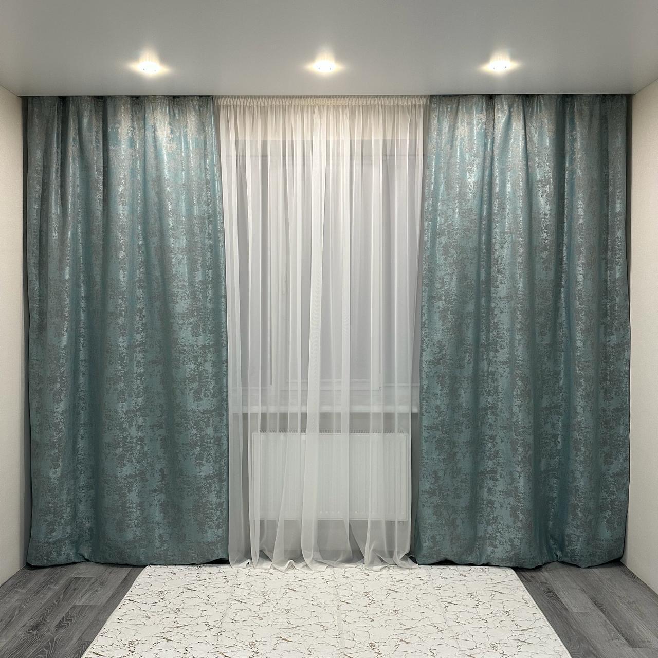 Штори жакардові з мармуровим візерунком середнє затемнення 1,5x2,7 м 2 шт. Бірюзовий (К1039-4) - фото 1 Штори жакардові з мармуровим візерунком середнє затемнення 1,5x2,7 м 2 шт. Бірюзовий (К1039-4) - фото 1