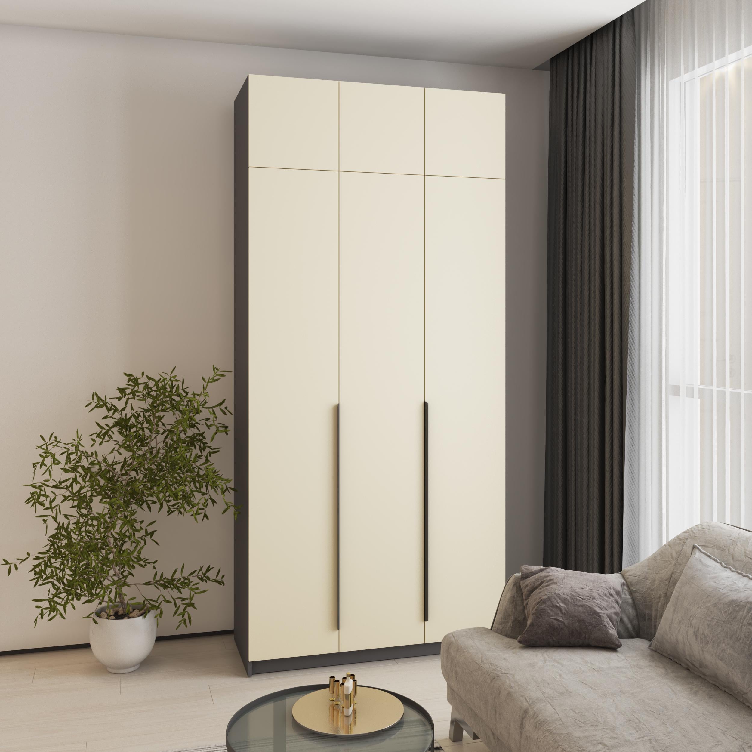 Шкаф 3-дверный с антресолью MebelStar Оскар МДФ Ultra Mat BL-B стандарт 120x52x260 см Антрацит/Альмонд (MBS-5893)