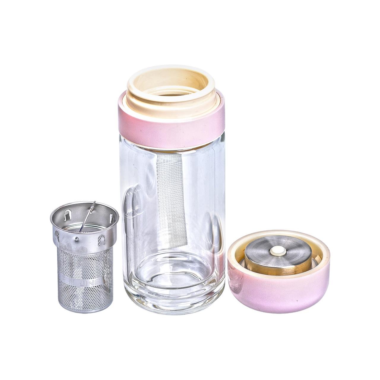 Термос скляний Hexagram з подвійними стінками та заварником 240 мл Рожевий - фото 3 Термос скляний Hexagram з подвійними стінками та заварником 240 мл Рожевий - фото 3