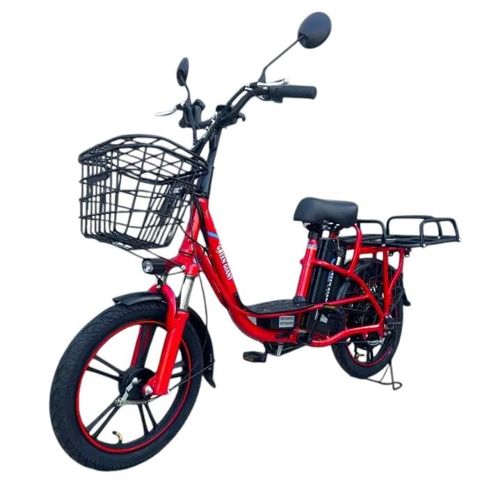 Электровелосипед Green Giant U18 двухместный 18" 600 W/48 V/26 Ah с грузовым усиленным багажником Красный