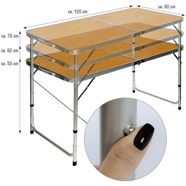 Комплект для пикника раскладной стол с 4 стульями RIAS Folding Table алюминиевый 120х60х70 см Brown (3_05459) - фото 4