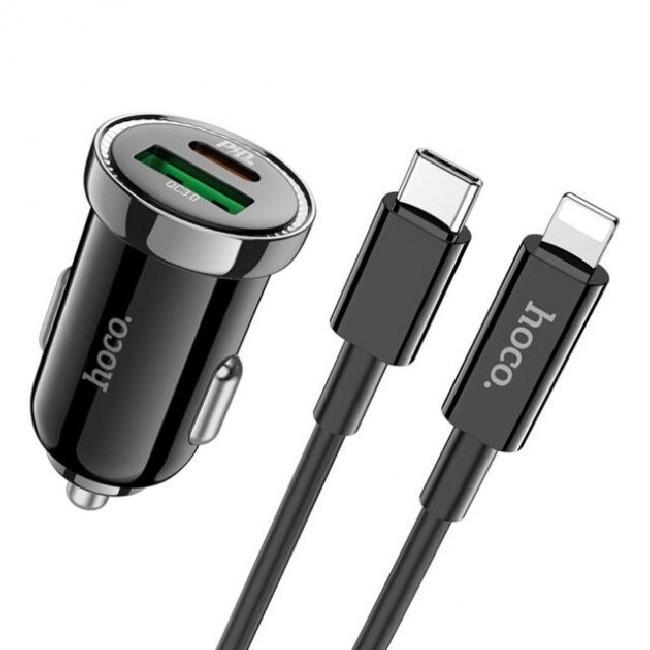 Зарядний пристрій в авто HOCO Leading car charger Z44 + кабель Type-C to Lightning Black (019763)