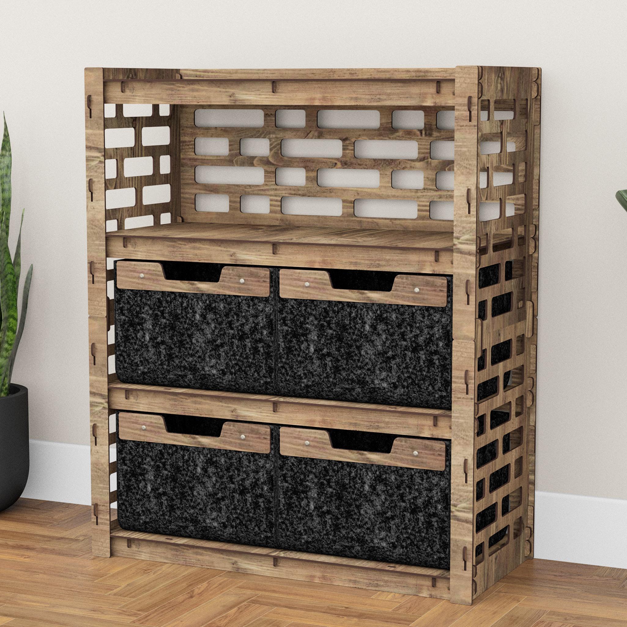 Комод в комнату деревянный Hexagonica Brickwall на 4 ящика черные корзины 900х750х345 мм (111496) - фото 4 Комод в комнату деревянный Hexagonica Brickwall на 4 ящика черные корзины 900х750х345 мм (111496) - фото 4