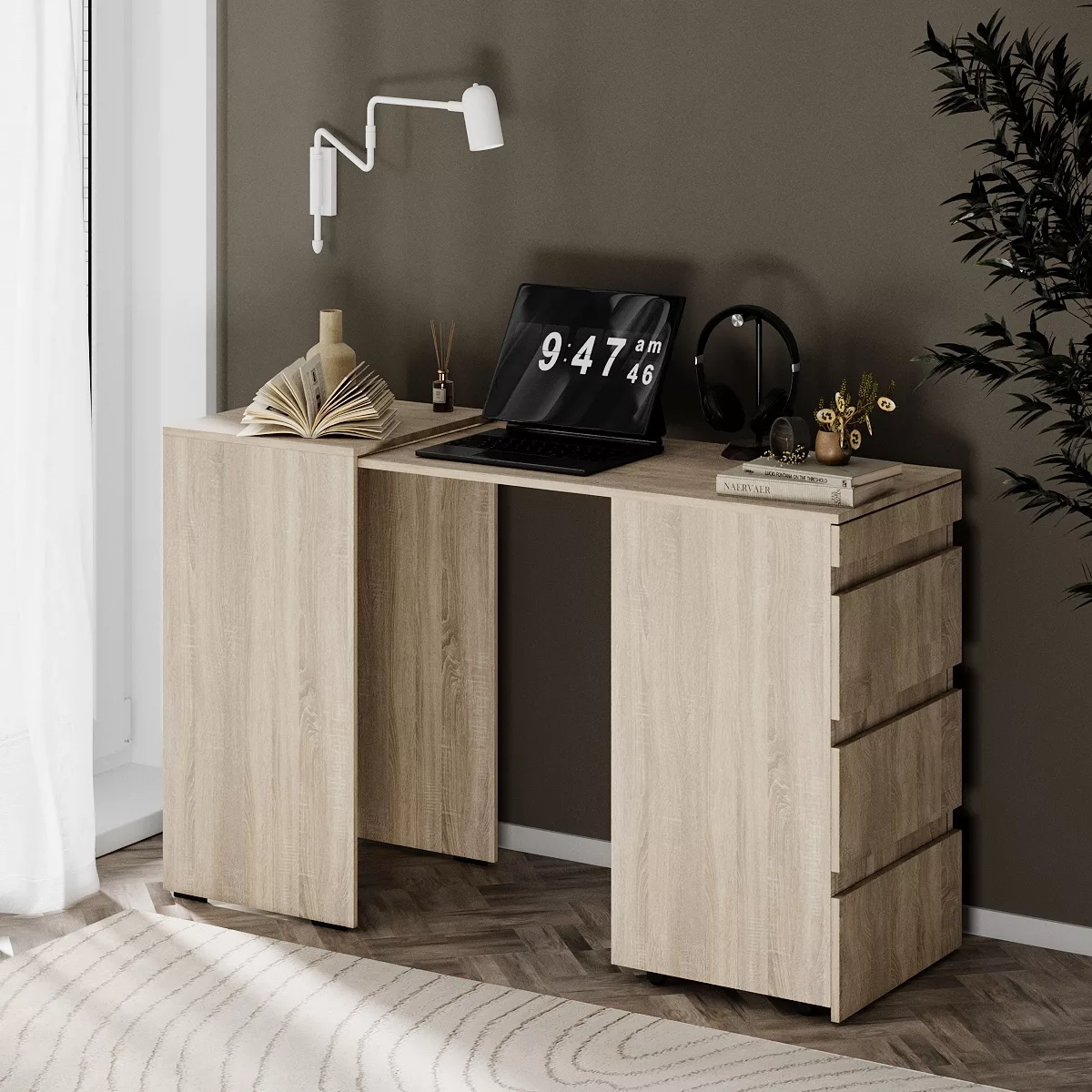 Стол-комод трансформер AiH Molli ЛДСП с 3 ящиками Soft Touch 45/141х76х50 см Дуб Сонома (TB01131300000)