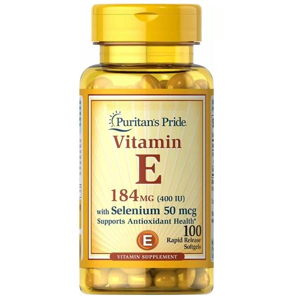 Вітамін E Puritan's Pride Vitamin E-184 mg (400IU) with Selenium 100 Softgels - фото 1