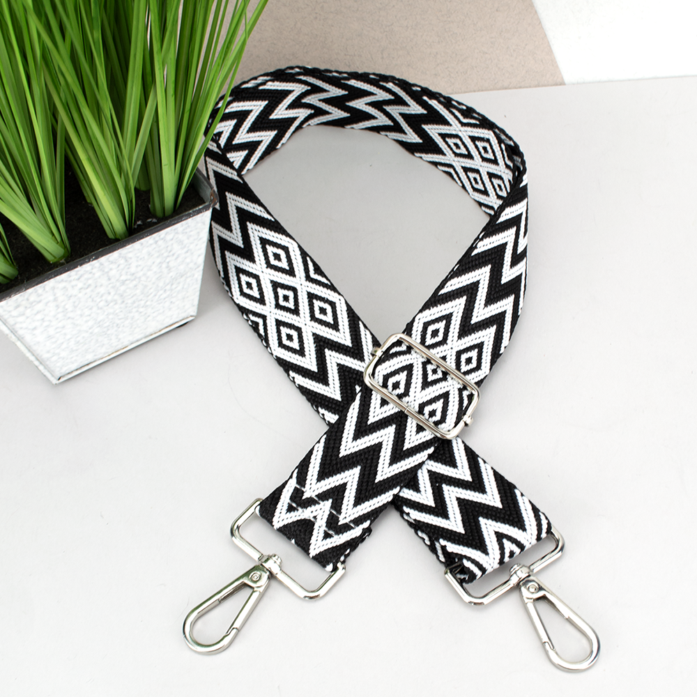 Ремень для сумки текстильный 8234 silver с карабинами 38 мм Черно-белый (2232185663)