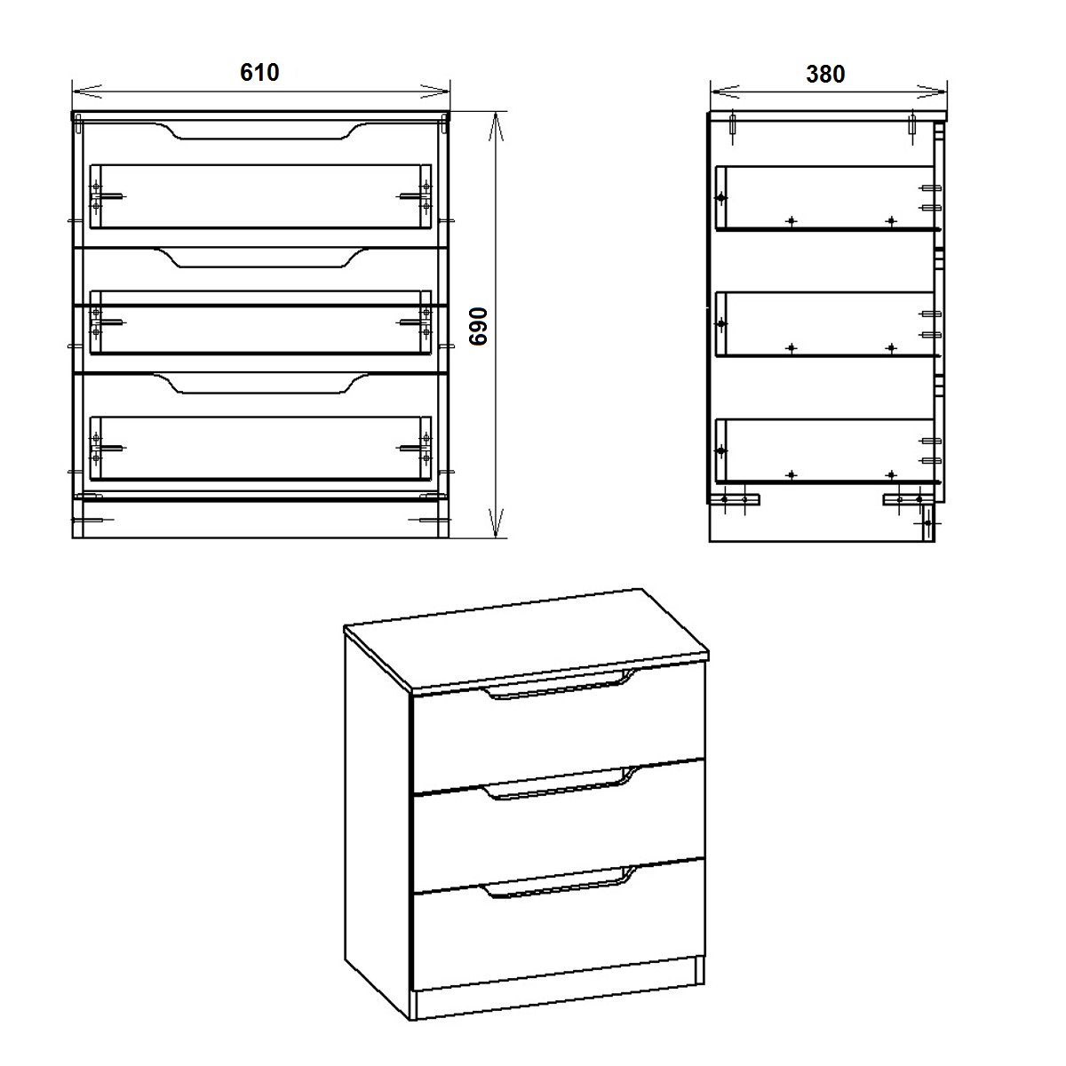 Комод для дома с выдвижными ящиками Компанит 3М 61х38х69 см Яблоня (1670180) - фото 2